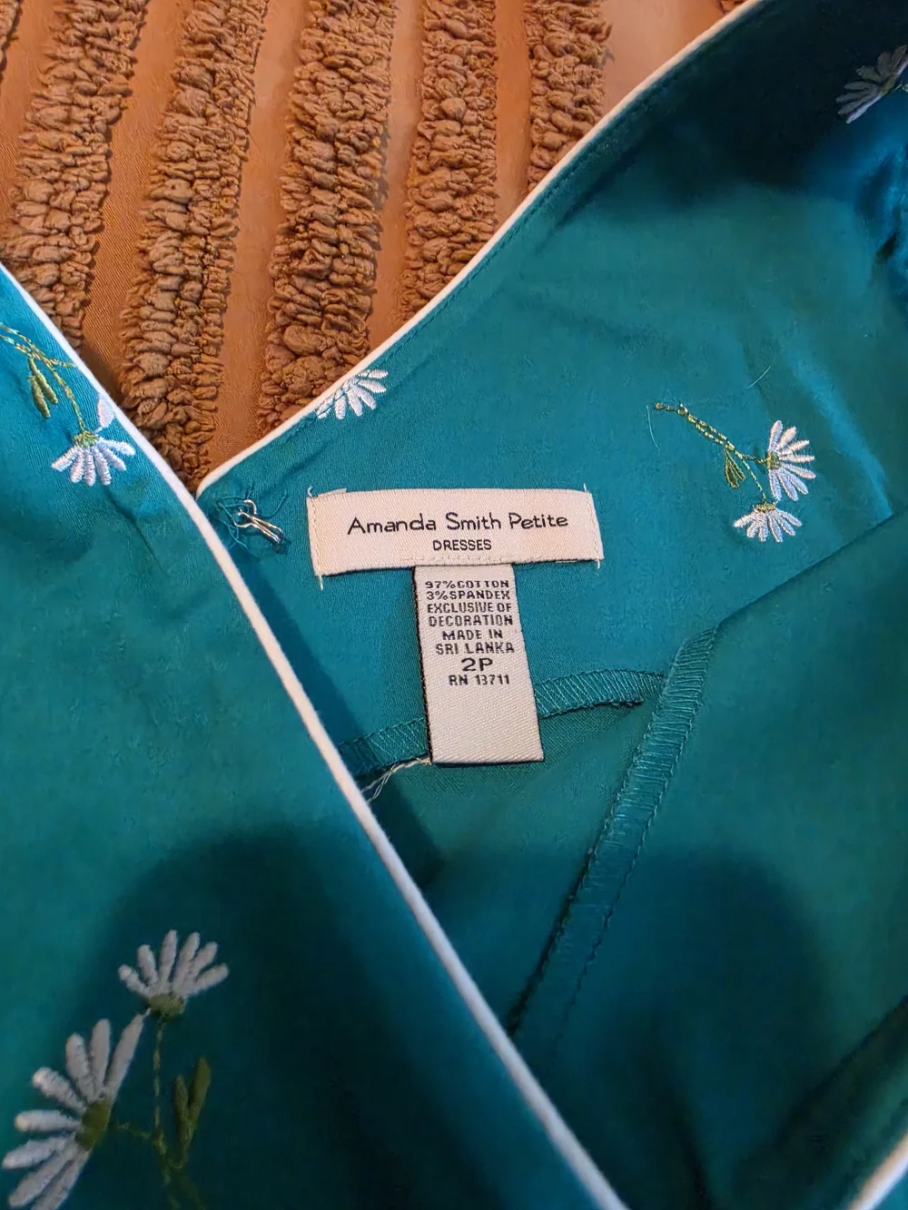 Vintage Amanda Smith Petite Teal Daisy Embroidered Shift Dress - Size 2P